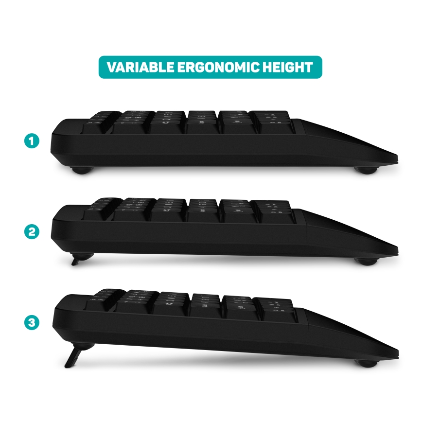 CONNECT IT CKM-6010-CS - Ergonomikus vezeték nélküli billentyűzet és egér 800/1200/1600/2400 DPI cseh/szlovák lokalizációval 1xAA + 2xAAA fekete