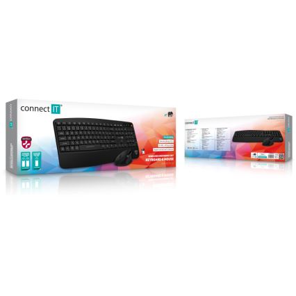 CONNECT IT CKM-6010-CS - Ergonomikus vezeték nélküli billentyűzet és egér 800/1200/1600/2400 DPI cseh/szlovák lokalizációval 1xAA + 2xAAA fekete