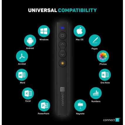 CONNECT IT CLP-2050-BK - Vezeték nélküli prezentátor lézermutatóval 1xAAA