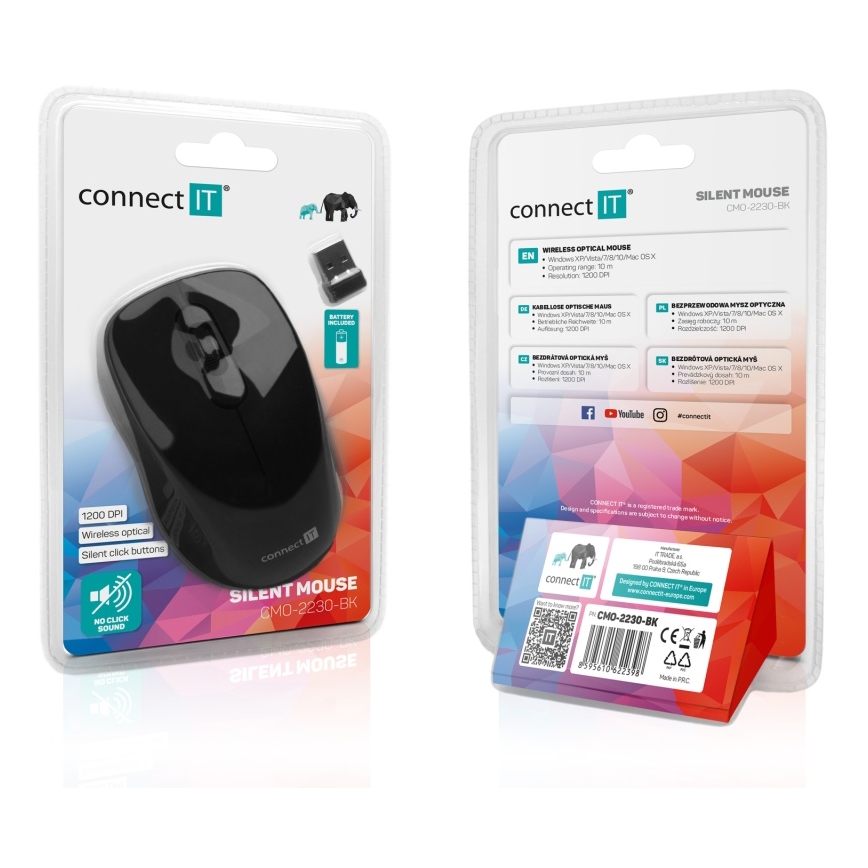 CONNECT IT CMO-2230-BK - Vezeték nélküli csendes egér MUTE 1200 DPI 1xAA fekete