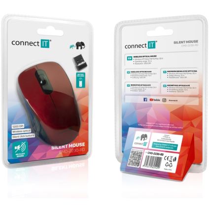 CONNECT IT CMO-2230-RD - Vezeték nélküli csendes egér MUTE 1200 DPI 1xAA fekete/piros
