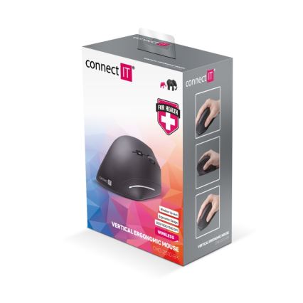 CONNECT IT CMO-2510-BK - Ergonomikus Verti Wireless vezeték nélküli egér 800/1200/1600 DPI 2xAAA fekete