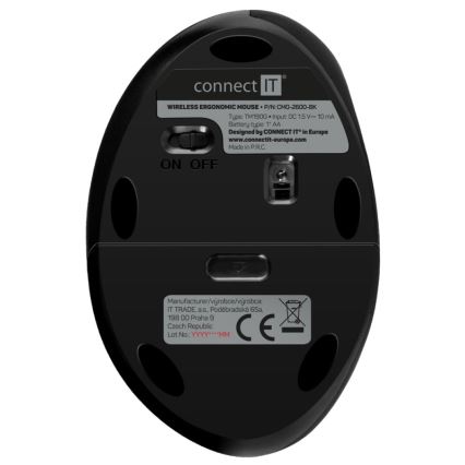CONNECT IT CMO-2600-BK - Ergonomikus vezeték nélküli egér, 800/1200/1600 DPI, 1xAA, fekete