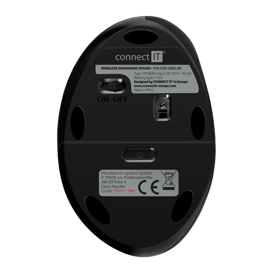 CONNECT IT CMO-2600-BK - Ergonomikus vezeték nélküli egér, 800/1200/1600 DPI, 1xAA, fekete