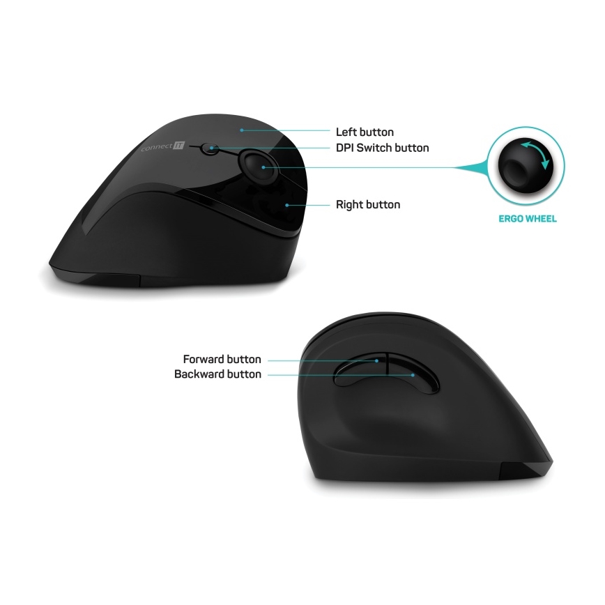 CONNECT IT CMO-2700-BK - Ergonomikus vezeték nélküli egér 800/1200/1600 DPI 1xAA fekete