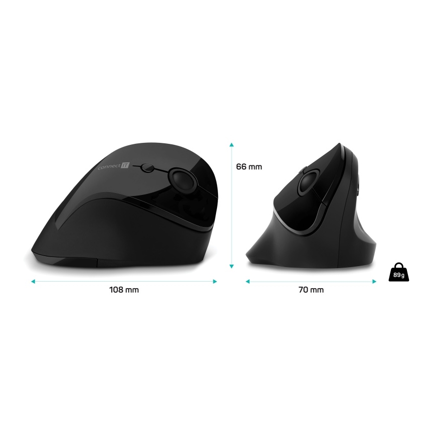 CONNECT IT CMO-2700-BK - Ergonomikus vezeték nélküli egér 800/1200/1600 DPI 1xAA fekete