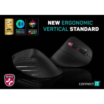 CONNECT IT CMO-2880-BK - Verti TriMode ergonomikus vezeték nélküli egér 1000/1600/2400 DPI 2xAAA fekete