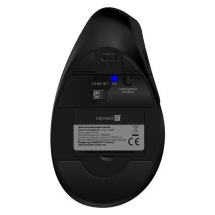CONNECT IT CMO-2880-BK - Verti TriMode ergonomikus vezeték nélküli egér 1000/1600/2400 DPI 2xAAA fekete