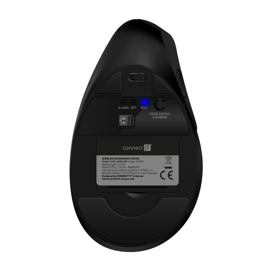 CONNECT IT CMO-2880-BK - Verti TriMode ergonomikus vezeték nélküli egér 1000/1600/2400 DPI 2xAAA fekete