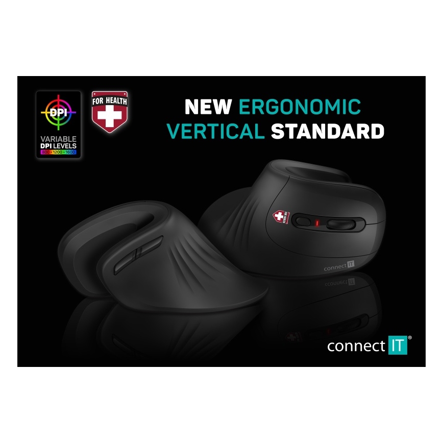 CONNECT IT CMO-2900-BK - Ergonomikus vezeték nélküli egér 800/1200/1600 DPI 1xAA fekete