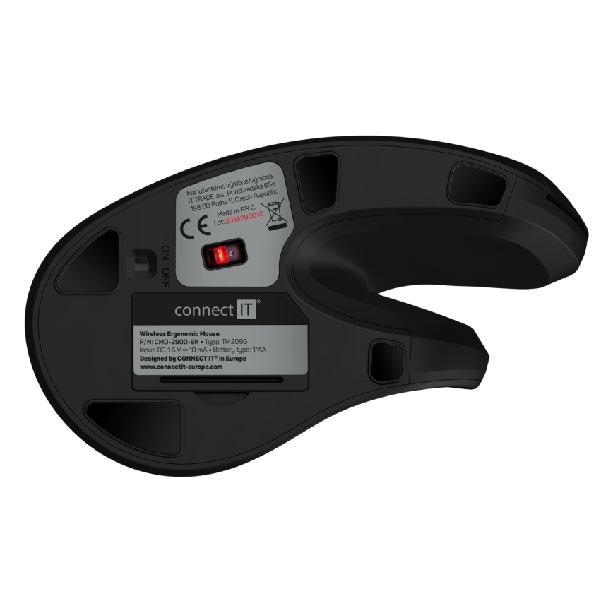CONNECT IT CMO-2900-BK - Ergonomikus vezeték nélküli egér 800/1200/1600 DPI 1xAA fekete