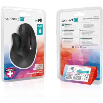 CONNECT IT CMO-2900-BK - Ergonomikus vezeték nélküli egér 800/1200/1600 DPI 1xAA fekete