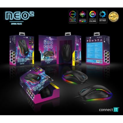 CONNECT IT CMO-3589-BK - LED RGB Vezetékes gamer egér 200-7200 DPI fekete