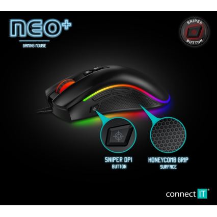 CONNECT IT CMO-3591-BK - Vezetékes RGB LED gamer egér 500-7200 DPI fekete