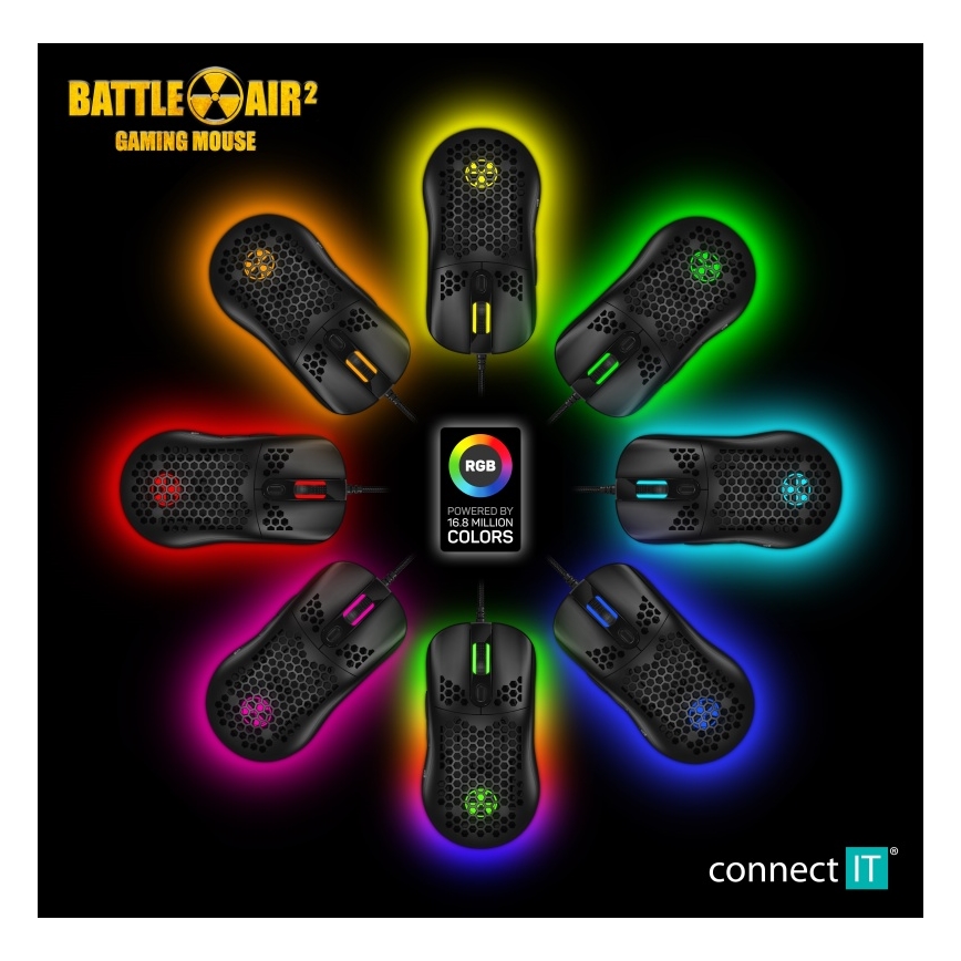 CONNECT IT CMO-5511-BK - Vezetékes RGB LED gamer egér 200-12800 DPI fekete