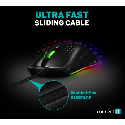 CONNECT IT CMO-5511-BK - Vezetékes RGB LED gamer egér 200-12800 DPI fekete