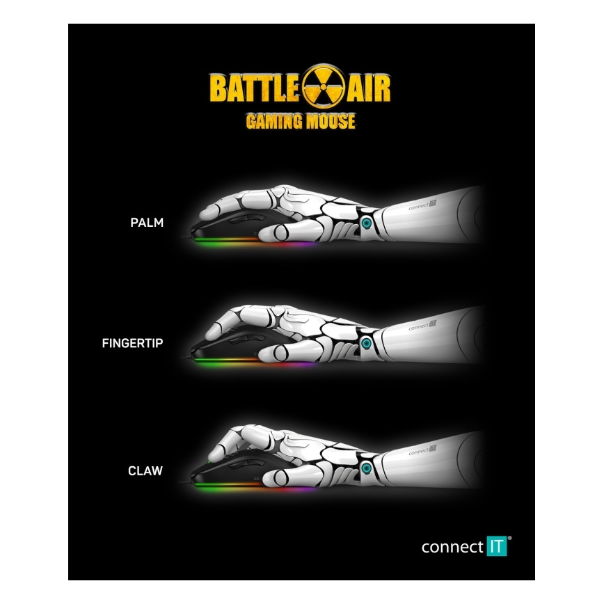 CONNECT IT CMO-5511-BK - Vezetékes RGB LED gamer egér 200-12800 DPI fekete