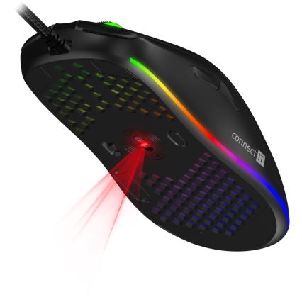 CONNECT IT CMO-5511-BK - Vezetékes RGB LED gamer egér 200-12800 DPI fekete