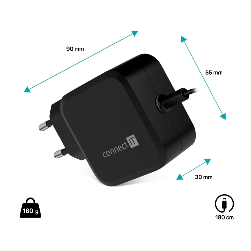 CONNECT IT CNP-1660-BK - Univerzális USB-C 67W tápegység laptopokhoz
