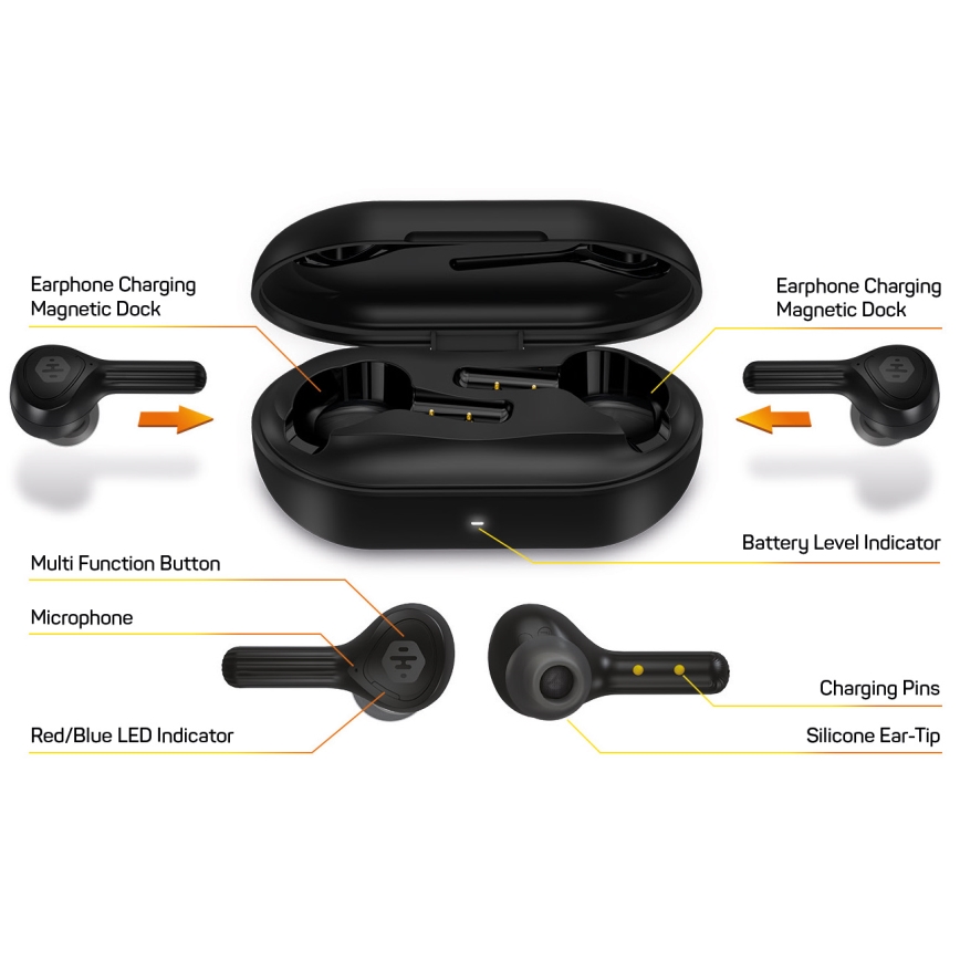 CONNECT IT HEP-5300-BK - Vezeték nélküli fejhallgató mikrofonnal 300 mAh + 2x 35 mAh fekete