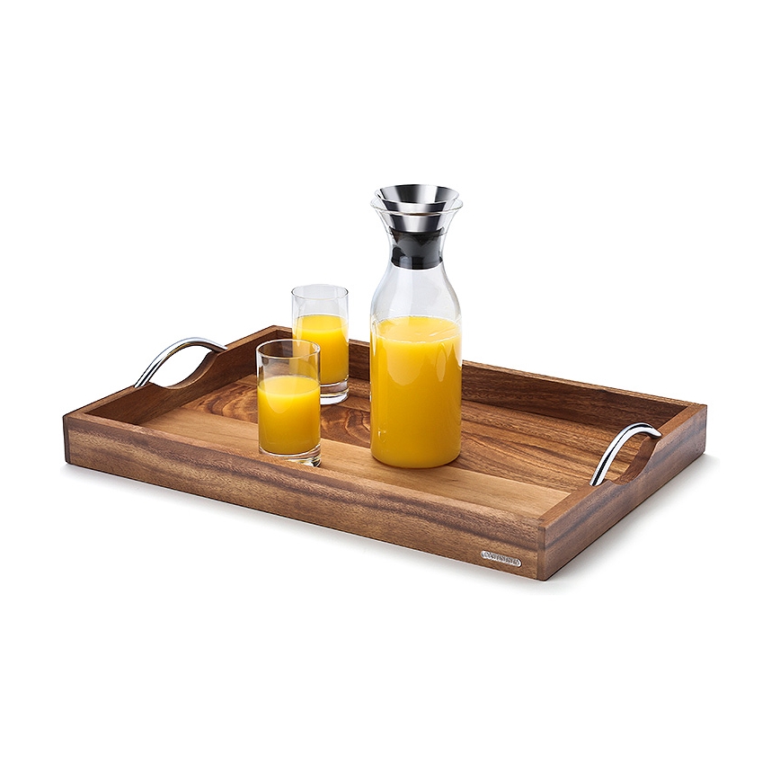 Continenta C4867 - Tálca fém fogantyúkkal, 53x36 cm, akác