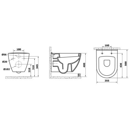 Creavit - PAULA függesztett WC kerámia/fehér
