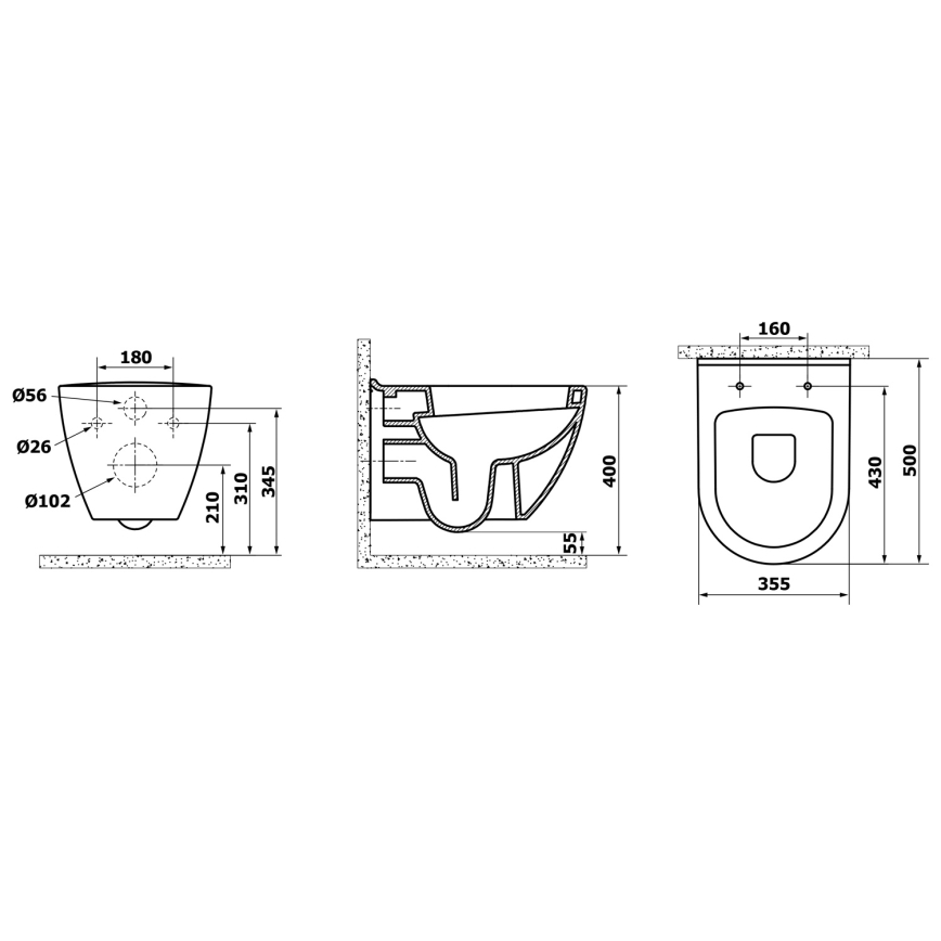 Creavit - PAULA függesztett WC kerámia/fehér