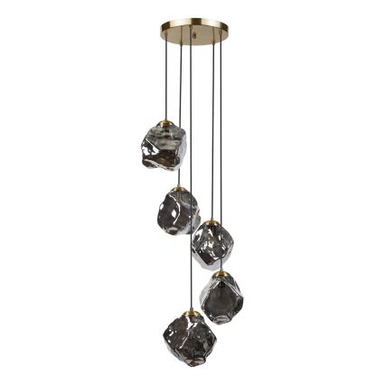 CRISTAL kábeles csillár, 5x E14/15W/230V, sárgaréz/füstös fekete