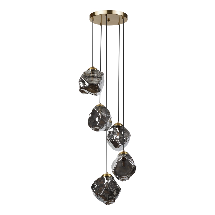 CRISTAL kábeles csillár, 5x E14/15W/230V, sárgaréz/füstös fekete