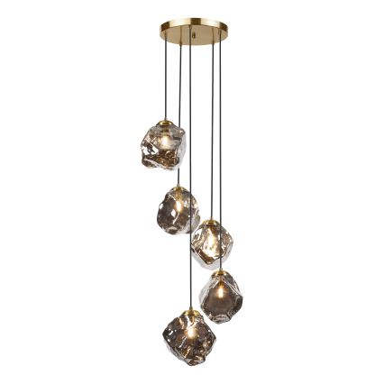 CRISTAL kábeles csillár, 5x E14/15W/230V, sárgaréz/füstös fekete