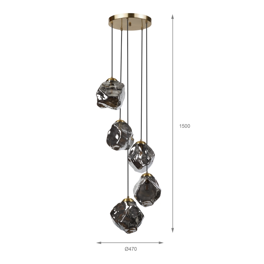 CRISTAL kábeles csillár, 5x E14/15W/230V, sárgaréz/füstös fekete
