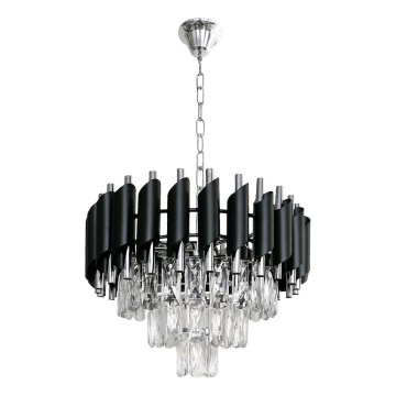 CRISTAL láncos csillár 5xE14/10W/230V fekete/matt króm