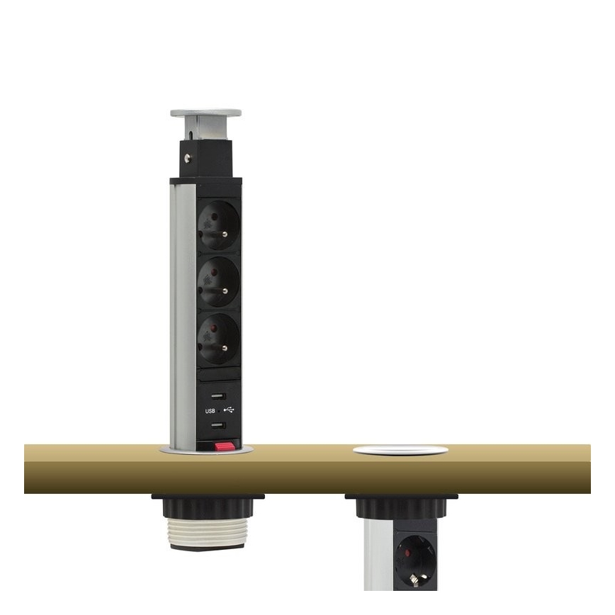 Csatlakoztatható aljzatoszlop asztallaphoz 2x230V + 2xUSB