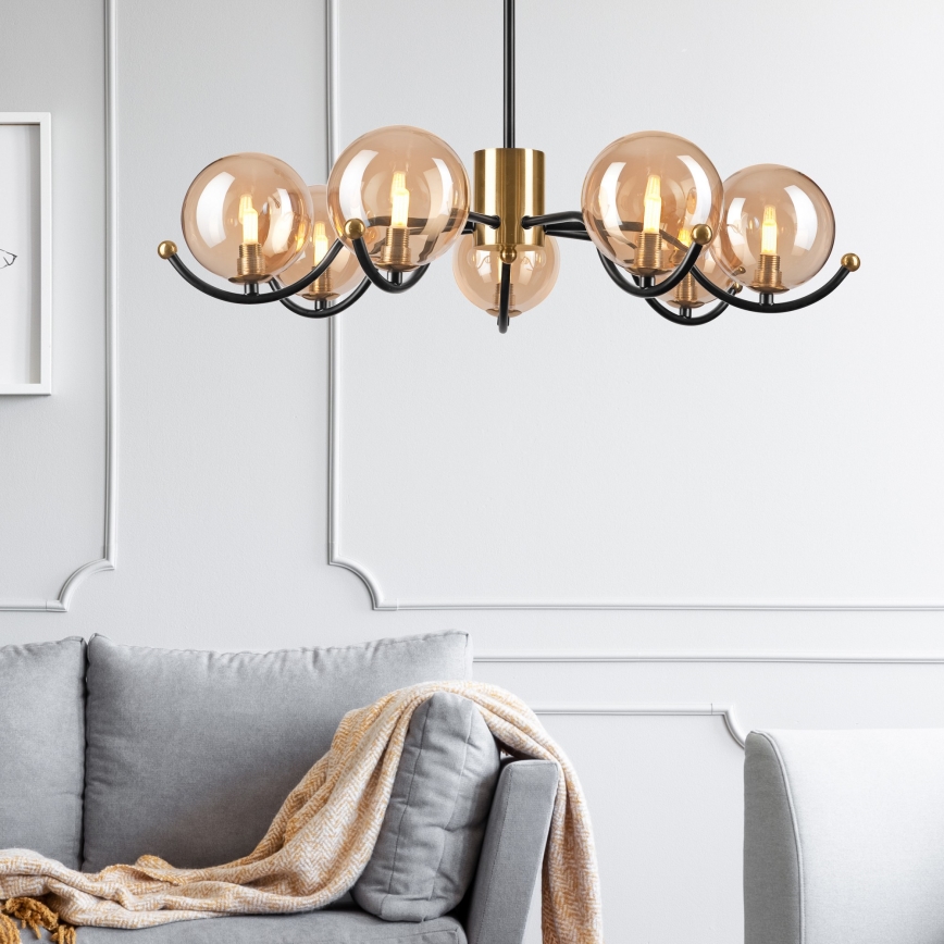 Csillár rúdon GEORGIA 7xE14/5W/230V arany/füstös bézs