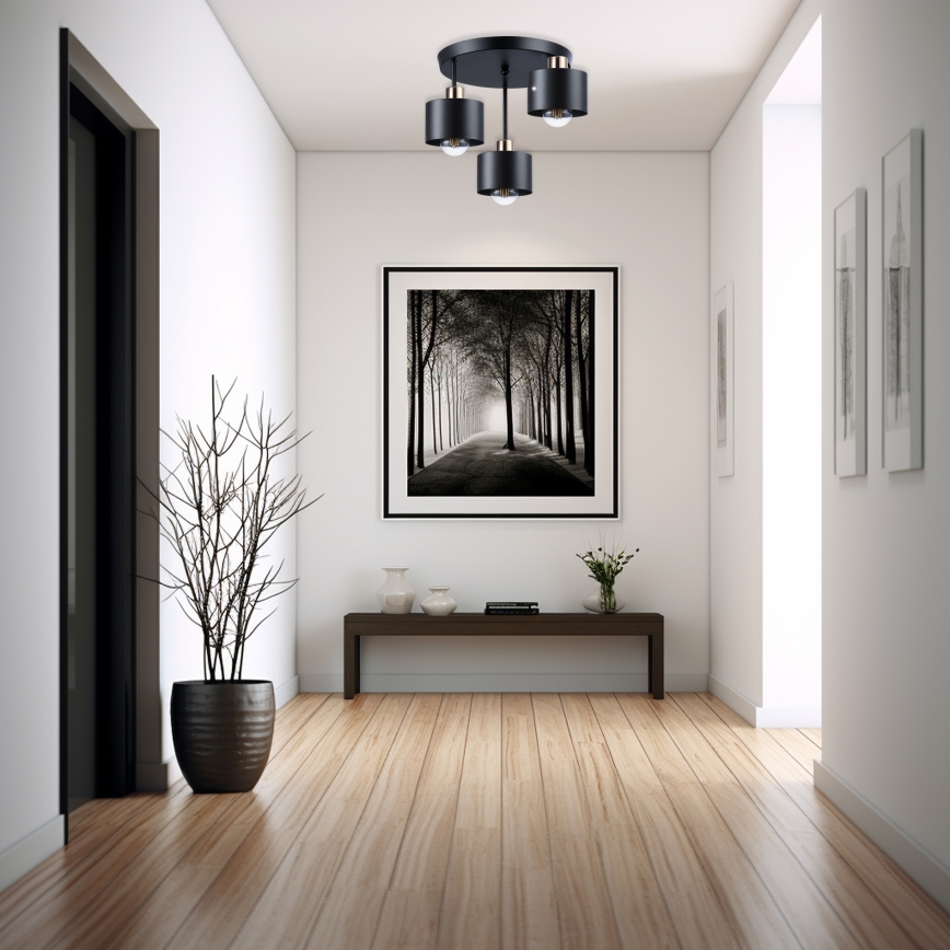 Csillár 3xE27/35W/230V átm. 30 cm fekete/arany