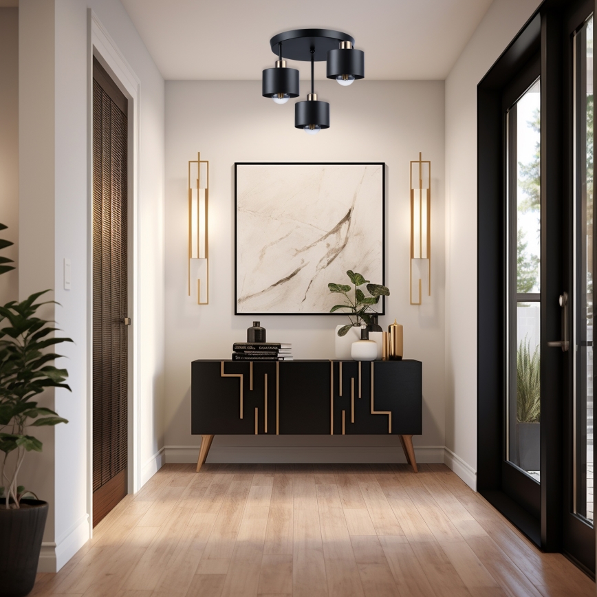 Csillár 3xE27/35W/230V átm. 30 cm fekete/arany