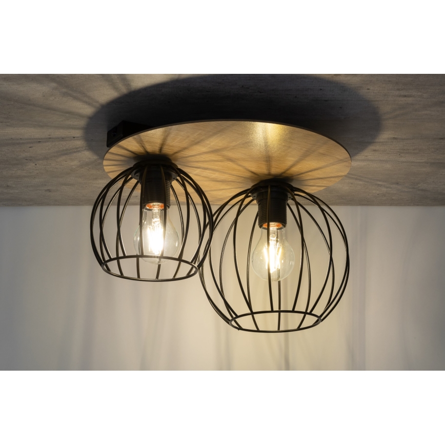 Csillár CYBER 2xE27/60W/230V fa/fekete