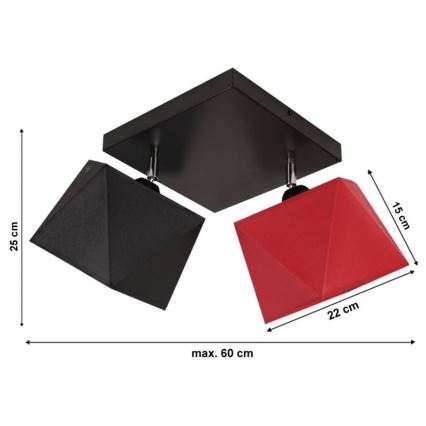 Csillár DIAMENT 2xE27/60W/230V feketés-piros