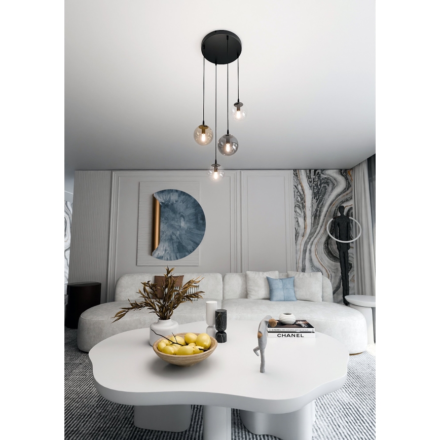 Kábeles csillár COSMO 4xE14/10W/230V átm. 40 cm fekete/tiszta/füstös fekete/bézs