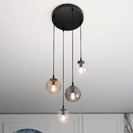 Kábeles csillár COSMO 4xE14/10W/230V átm. 40 cm fekete/tiszta/füstös fekete/bézs