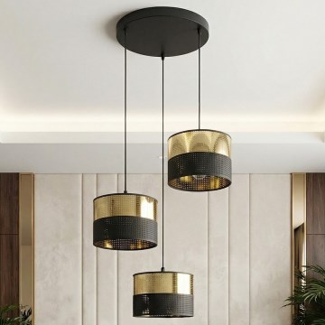 Csillár kábelen LUX 3xE27/15W/230V fekete/arany