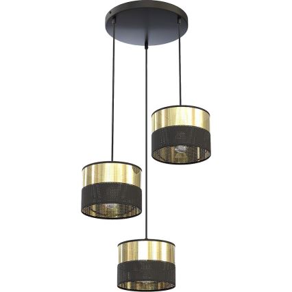 Csillár kábelen LUX 3xE27/15W/230V fekete/arany