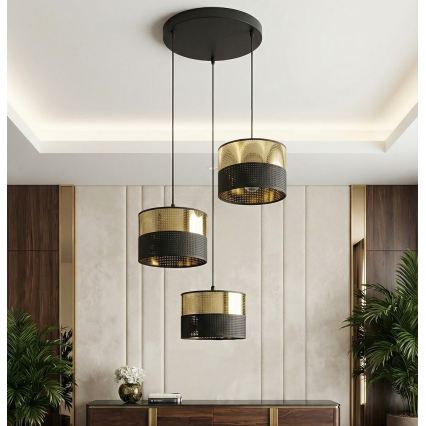 Csillár kábelen LUX 3xE27/15W/230V fekete/arany