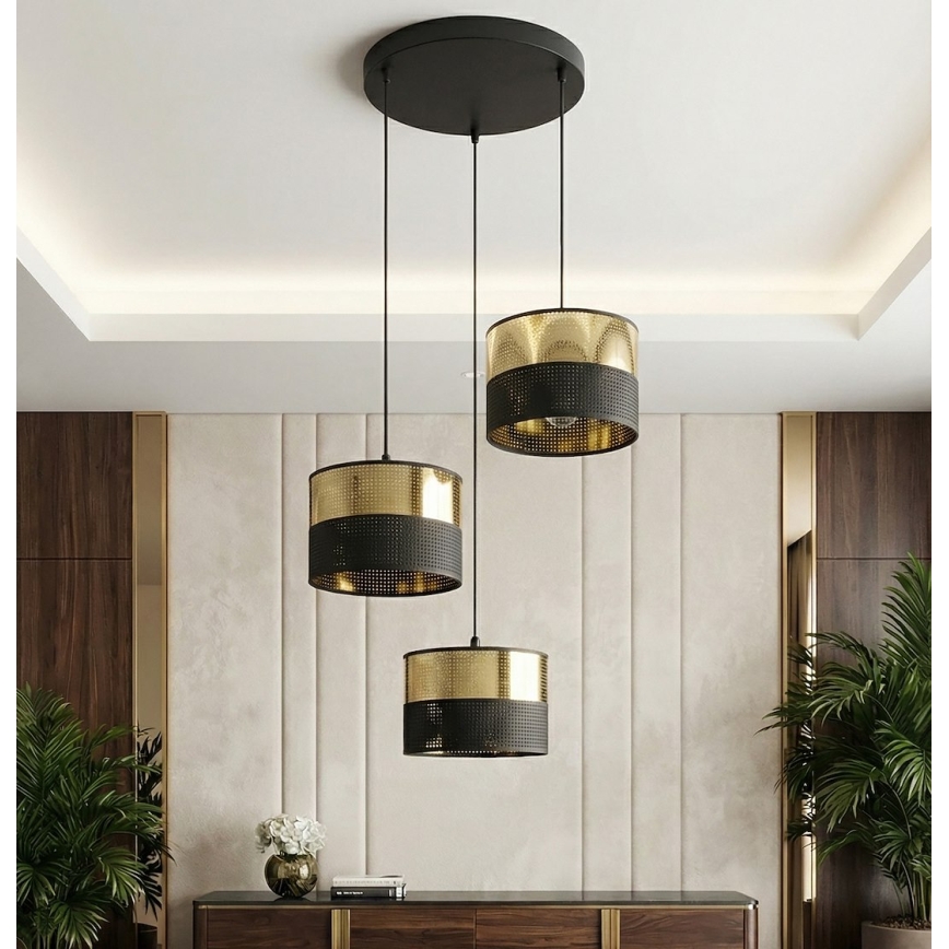 Csillár kábelen LUX 3xE27/15W/230V fekete/arany