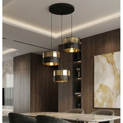 Csillár kábelen LUX 3xE27/15W/230V fekete/arany