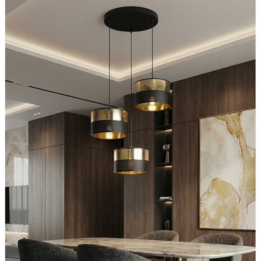 Csillár kábelen LUX 3xE27/15W/230V fekete/arany