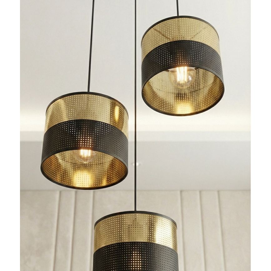 Csillár kábelen LUX 3xE27/15W/230V fekete/arany