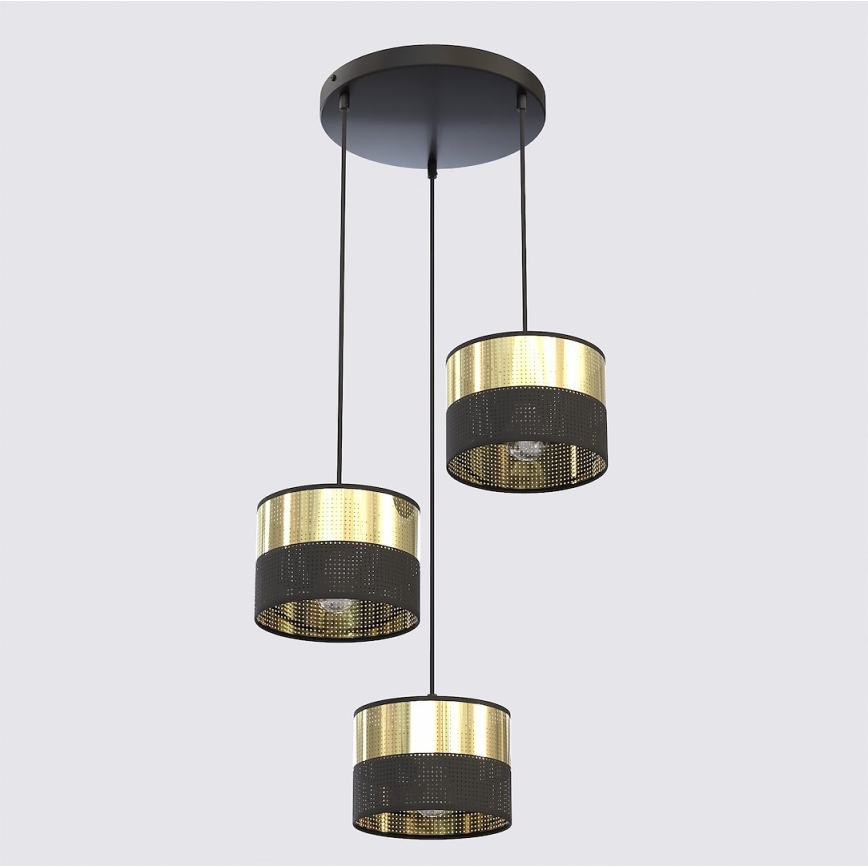 Csillár kábelen LUX 3xE27/15W/230V fekete/arany