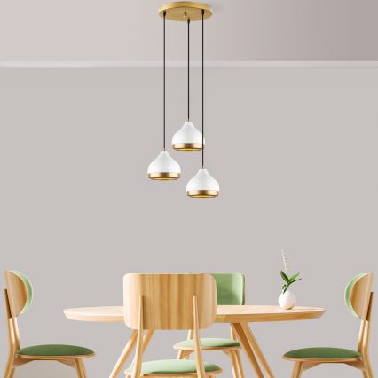 Csillár kábellel YILDO 3xE27/40W/230V fehér/arany