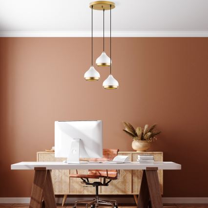 Csillár kábellel YILDO 3xE27/40W/230V fehér/arany